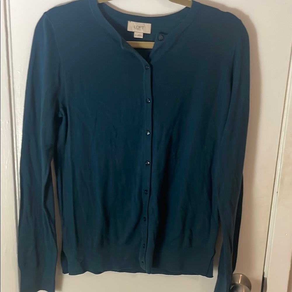 LOFT Teal Button-Up Cardigan